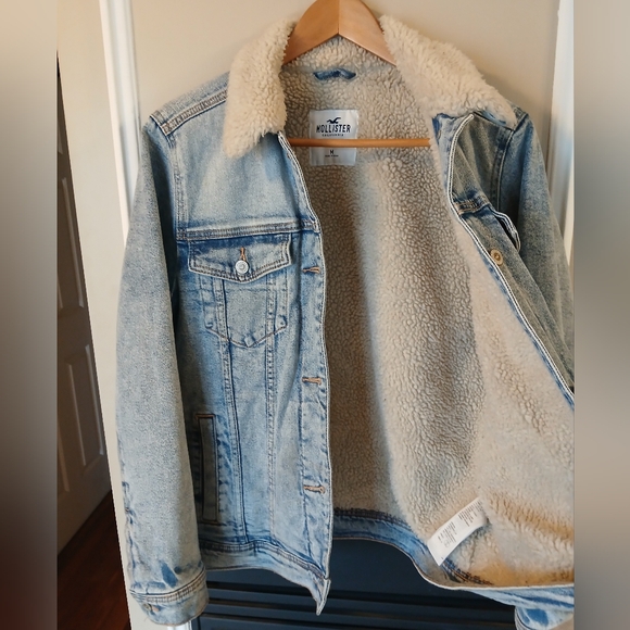 Hollister Faux Shearling Lined Denim Trucker Jacket Women's Medium - Picture 7 of 10